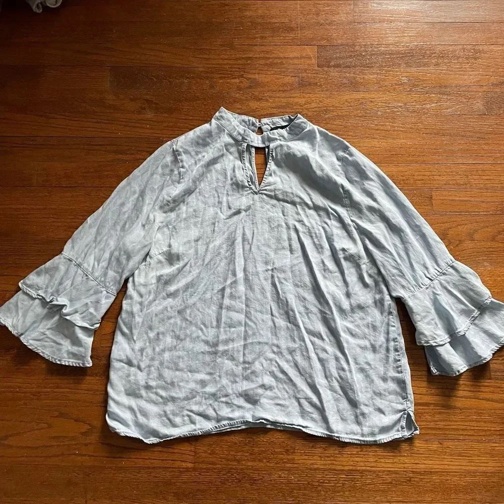 Alice Blue Merkley Ruffle Sleeve Chambray Top